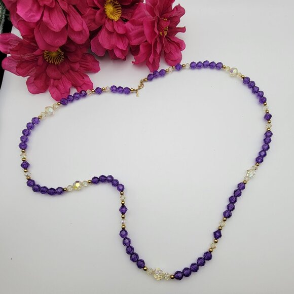 Monet Jewelry - Vintage MONET Purple And Clear Faceted Lucite Beaded Necklace 31" Gold Tone